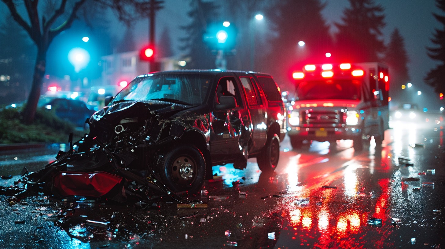 Car Crash at Night in Rain